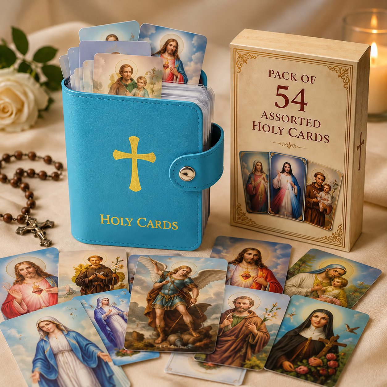 ✝🙏Catholic Faux Leather Holy Card Holder – Pocket Prayer Card Organizer with Snap Closure