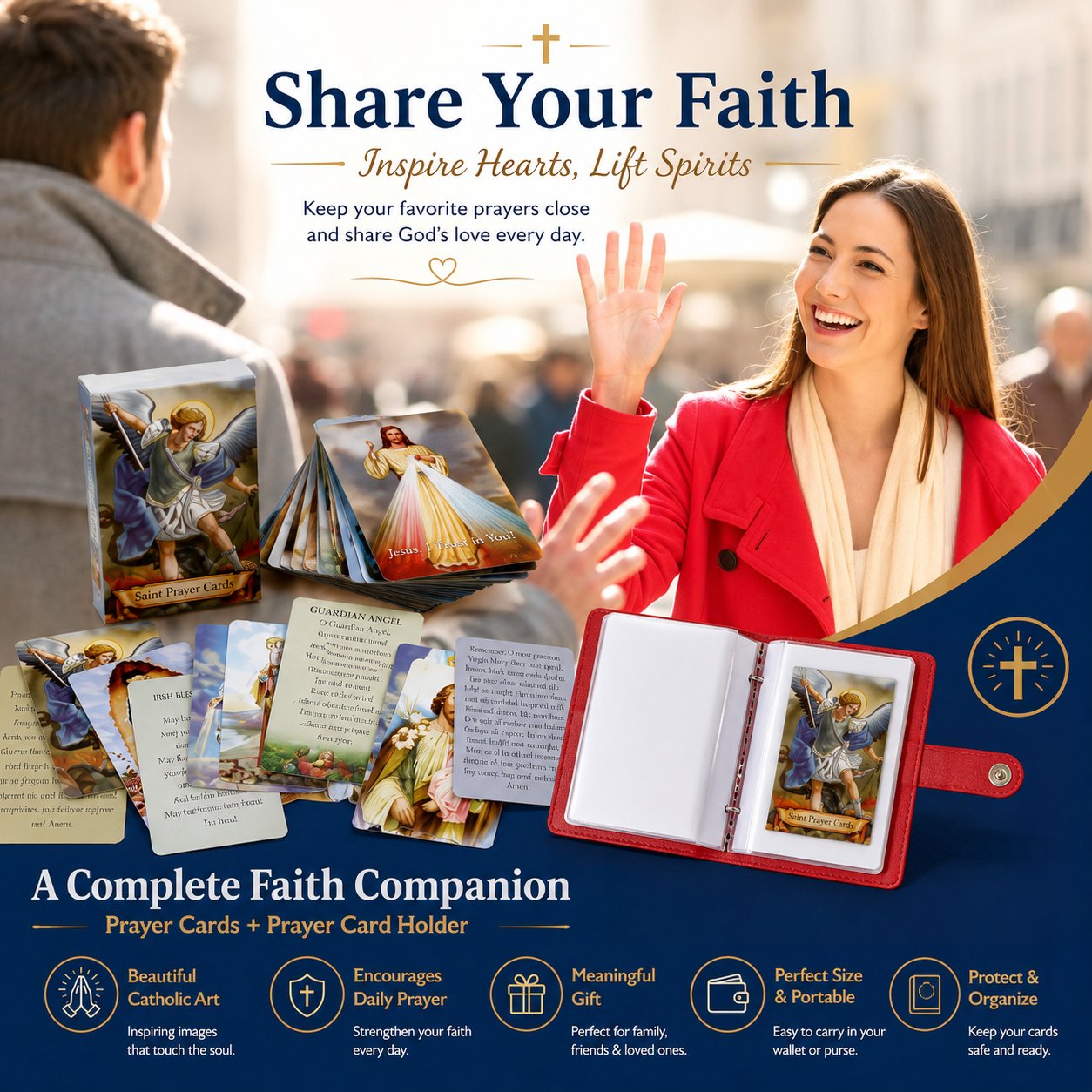 ✝🙏Catholic Faux Leather Holy Card Holder – Pocket Prayer Card Organizer with Snap Closure