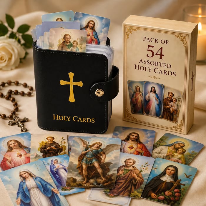 ✝🙏Catholic Faux Leather Holy Card Holder – Pocket Prayer Card Organizer with Snap Closure