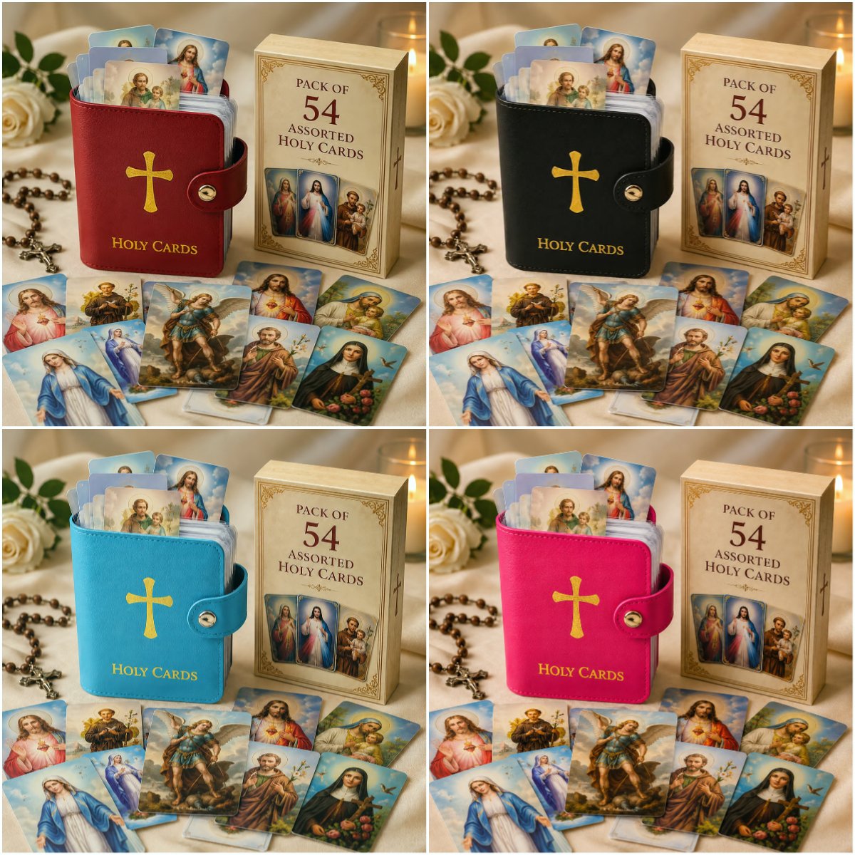 ✝🙏Catholic Faux Leather Holy Card Holder – Pocket Prayer Card Organizer with Snap Closure