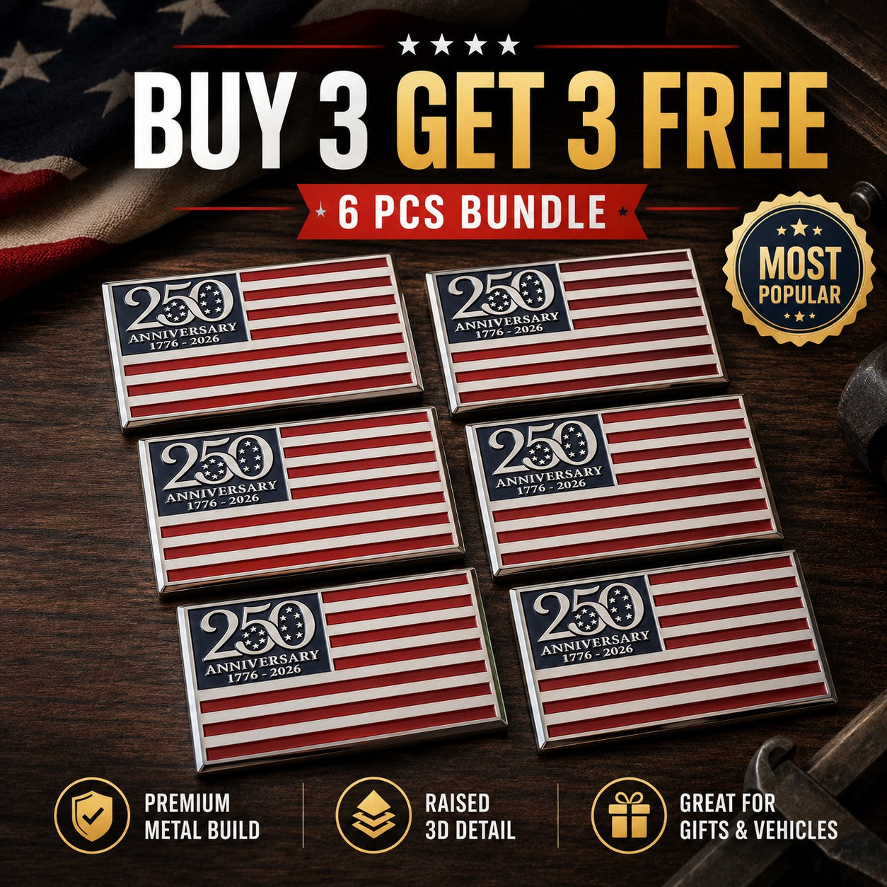 🔥 Father's Day 60% OFF! 250th Anniversary Metal Flag Emblem