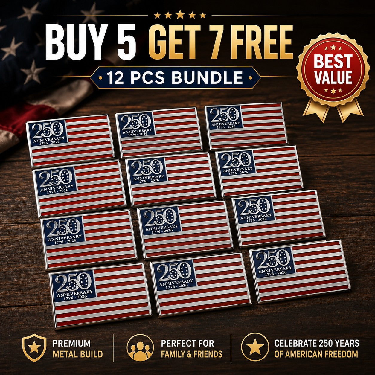 🔥 Father's Day 60% OFF! 250th Anniversary Metal Flag Emblem