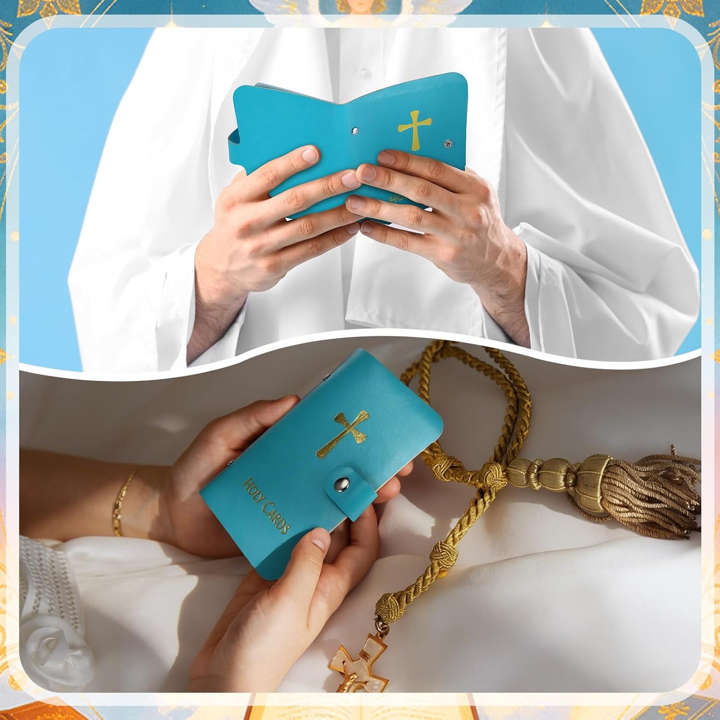 ✝🙏Catholic Faux Leather Holy Card Holder – Pocket Prayer Card Organizer with Snap Closure