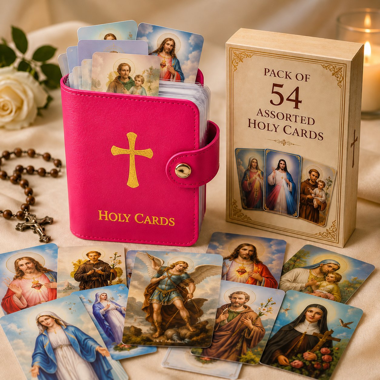 ✝🙏Catholic Faux Leather Holy Card Holder – Pocket Prayer Card Organizer with Snap Closure